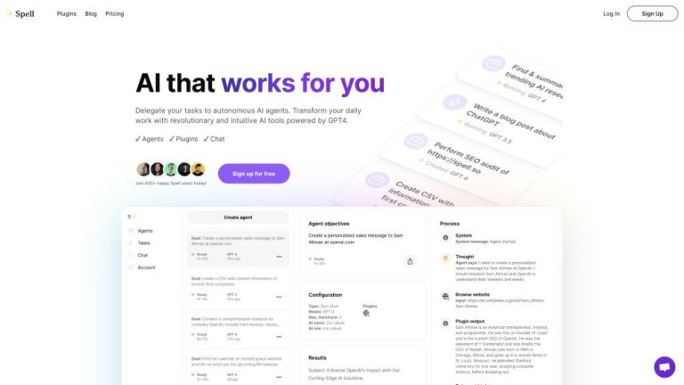 Spell: La Plataforma de Agentes de IA GPT-4 para Delegar y Completar Tareas